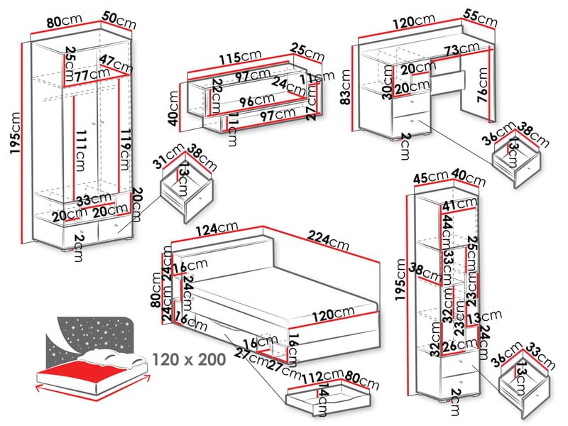 Edson Møbelsett for Soverom - Møbler - Senger - Møbelsett til soverom