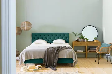 Ella Sengepakke 160x200cm Dypheftet Sengegavl - Mørkegrønn / Fløyel - Møbler - Senger - Kontinentalsenger