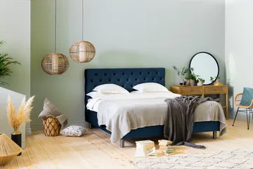 Ella sengepakke 180 x 200 cm med dyptuftet sengegavl - Mørkeblå/Fløyel - Møbler - Senger - Kontinentalsenger