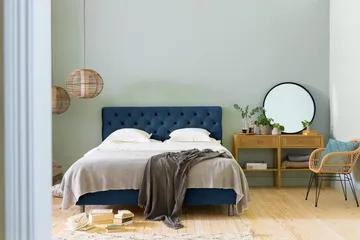 Ella sengepakke 180 x 200 cm med dyptuftet sengegavl - Mørkeblå/Fløyel - Møbler - Senger - Kontinentalsenger