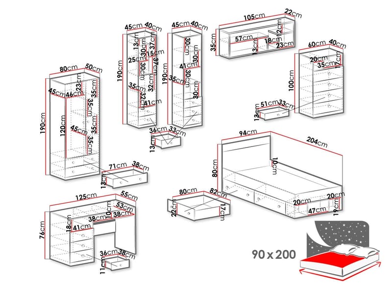 Elvaren Møbelsett for Soverom - Møbler - Senger - Møbelsett til soverom