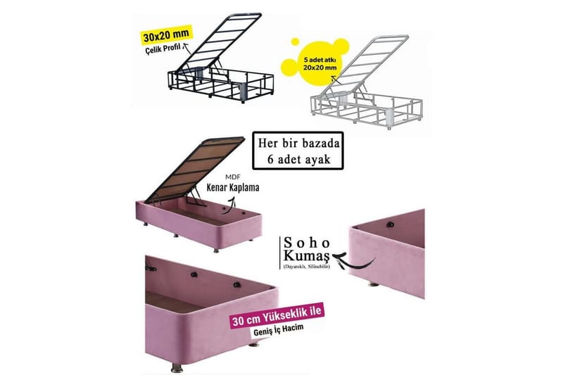 Enkeltsengunderdel Rasul Single Pnk - 100 x 200 cm - Møbler - Senger - Sengeramme & sengestamme