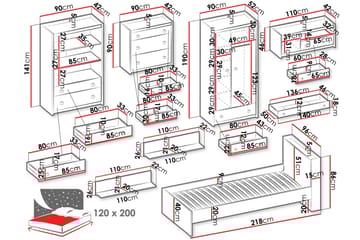Evorana Møbelsett For Soverom - Brun/Mørk Grå - Møbler - Senger - Møbelsett til soverom