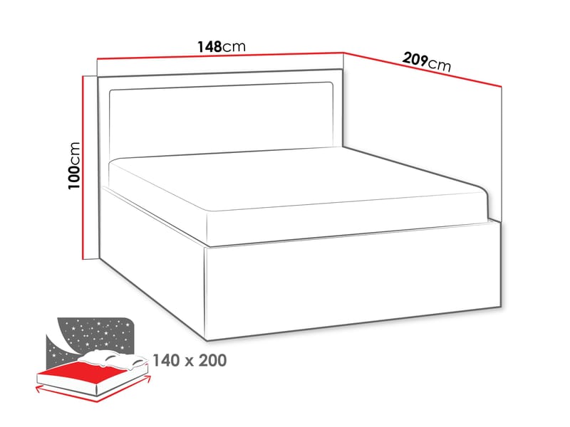 Fonti Sengeramme 140x200 cm med Oppbevaring og Løftefunksjon - Brun|svart - Møbler - Senger - Sengeramme & sengestamme