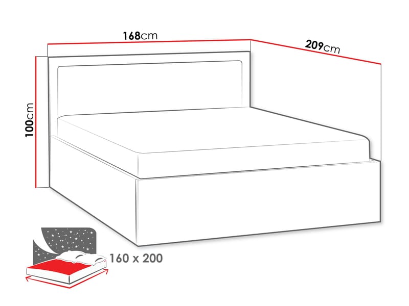 Fonti Sengeramme 160x200 cm med Oppbevaring og Løftefunksjon - Brun|svart - Møbler - Senger - Sengeramme & sengestamme