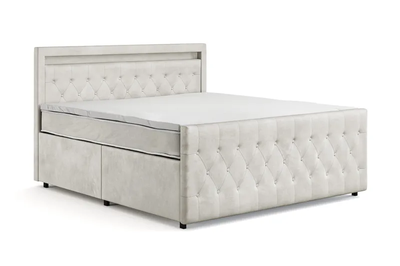 Franco Light komplett sengesett med oppbevaring LED-belysning 180x200 cm - Beige - Møbler - Senger - Kontinentalsenger