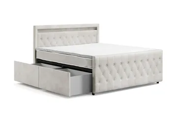 Franco Light komplett sengesett med oppbevaring LED-belysning 180x200 cm - Beige - Møbler - Senger - Kontinentalsenger
