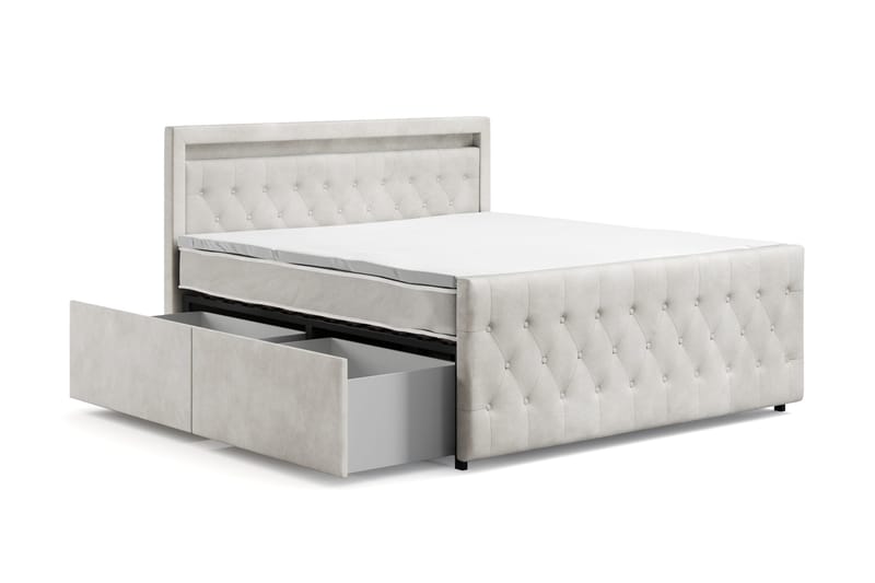 Franco Light komplett sengesett med oppbevaring LED-belysning 180x200 cm - Beige - Møbler - Senger - Kontinentalsenger