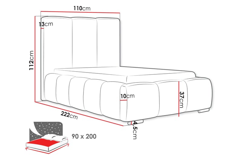 Gioia Sengeramme med Oppbevaring 90x200 cm - Svart - Møbler - Senger - Sengeramme & sengestamme