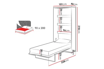 Rauk Sammenleggbar Skapseng 101x228 cm - Hvit - Møbler - Senger - Gjesteseng & ekstraseng - Skapseng