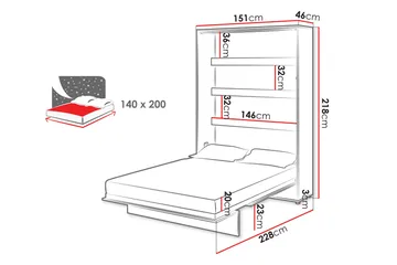 Rauk Sammenleggbar Skapseng 151x228 cm - Hvit - Møbler - Senger - Gjesteseng & ekstraseng - Skapseng