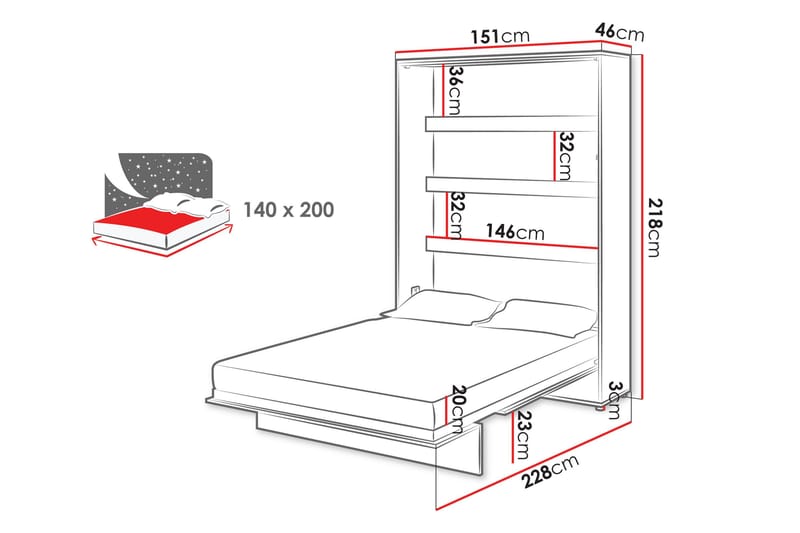 Rauk Sammenleggbar Skapseng 151x228 cm - Hvit - Møbler - Senger - Gjesteseng & ekstraseng - Skapseng