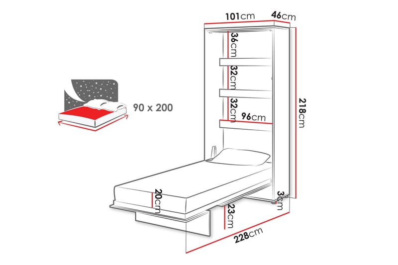 Rauk Sengeskap 101x228 cm - Hvit - Møbler - Senger - Gjesteseng & ekstraseng - Skapseng