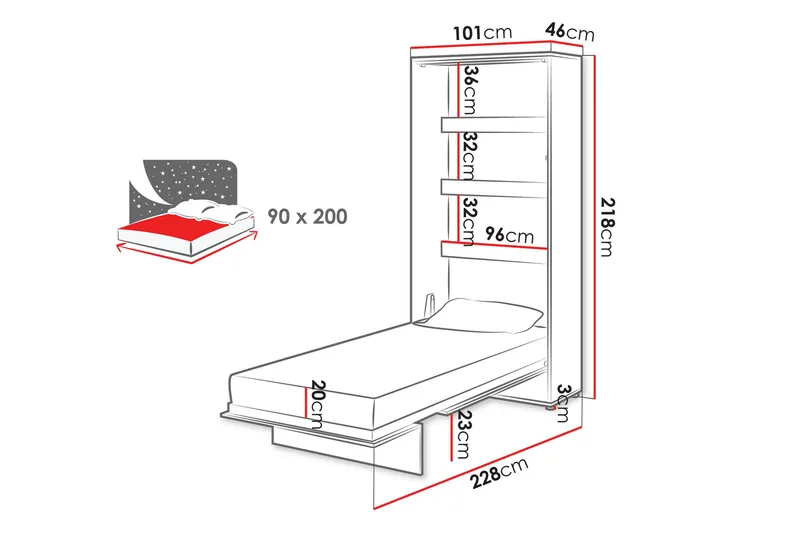 Rauk Sengeskap 101x228 cm - Hvit - Møbler - Senger - Gjesteseng & ekstraseng - Skapseng