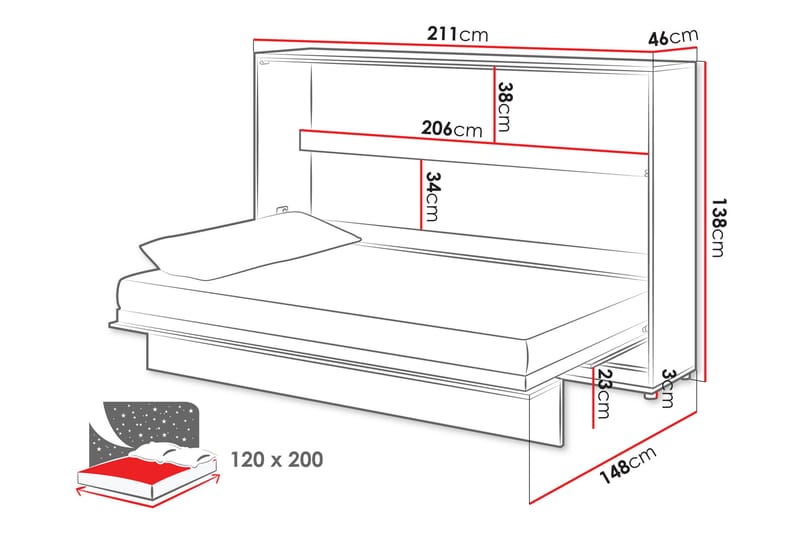 Rauk Sengeskap 211x148 cm - Hvit - Møbler - Senger - Gjesteseng & ekstraseng - Skapseng