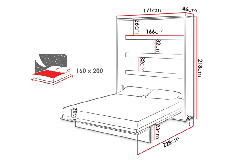 Rauk Sengeskap Sammenleggbar Sengbar 160x200 cm Rektangulær i Malt Tre - Hvit - Møbler - Senger - Gjesteseng & ekstraseng - Skapseng