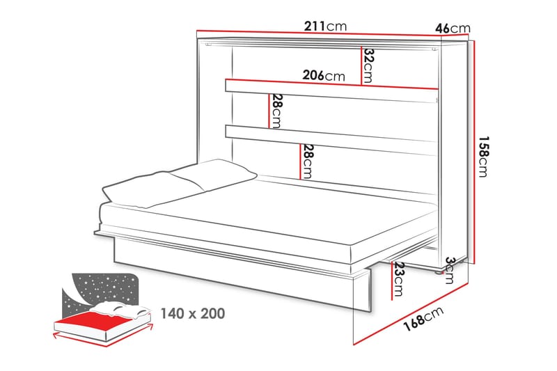 Rauk Sengeskap Sammenleggbar Sengbar 211 cm Rektangulær i Malt Tre - Hvit - Møbler - Senger - Gjesteseng & ekstraseng - Skapseng