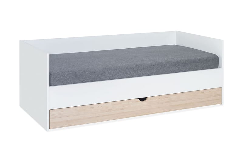 seng Stige med Ekstraseng 90x200 cm Hvit/Tre/Natur - Uttrekkbar seng