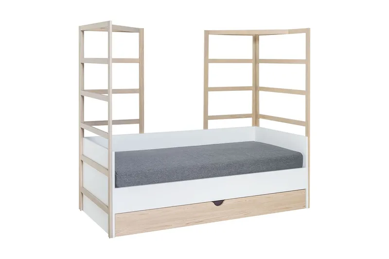 Stige seng med Ekstraseng 90x200 cm Hvit/Tre/Natur - Hvit/Tre/natur - Møbler - Senger - Gjesteseng & ekstraseng - Uttrekkbar seng