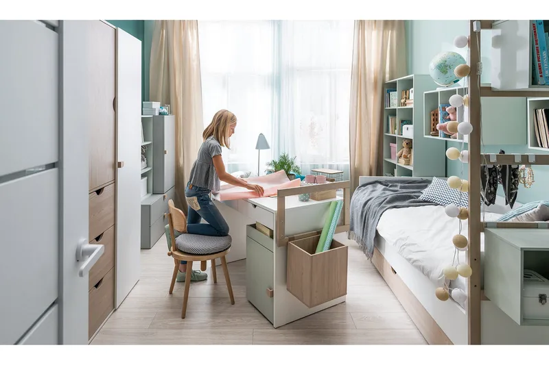 Stige seng med Ekstraseng 90x200 cm Hvit/Tre/Natur - Hvit/Tre/natur - Møbler - Senger - Gjesteseng & ekstraseng - Uttrekkbar seng