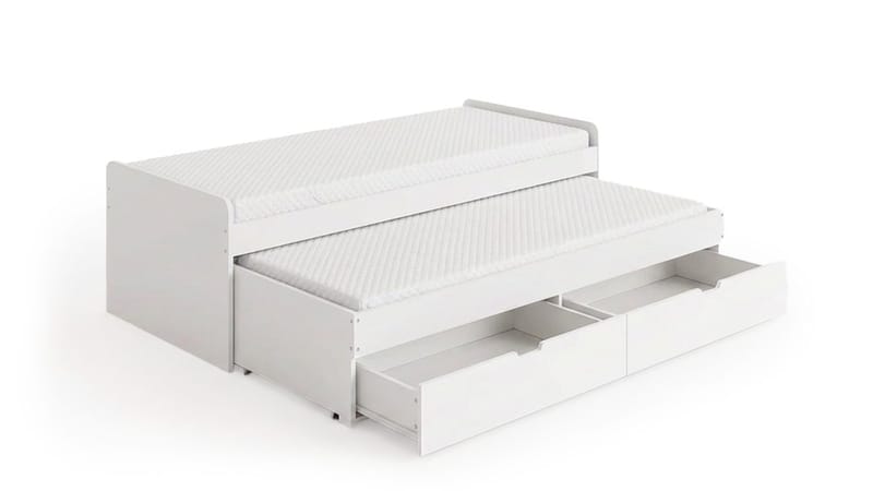 Granvik Sengeramme 90x200 cm uttrekkbar med ekstraseng og oppbevaring inkludert 2 madrasser - Hvit - Møbler - Senger - Sengeramme & sengestamme