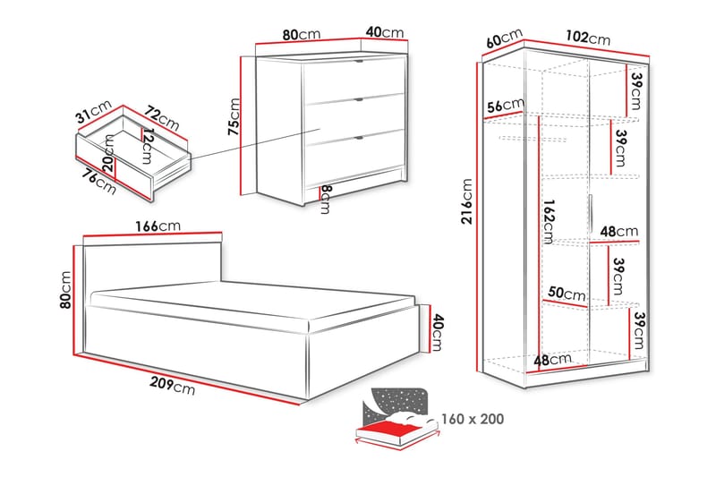 Gudelia Møbelsett For Soverom - Hvit - Møbler - Senger - Møbelsett til soverom