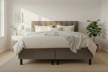 Hilton Komplett Sängpaket 160x200 cm Kontinentalsäng med rutad sänggavel i teddy - Brun / Teddy - Møbler - Senger - Kontinentalsenger