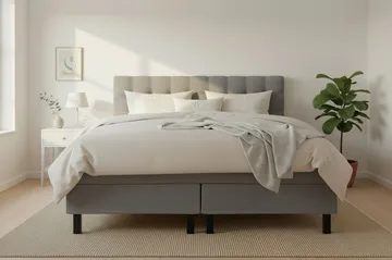 Hilton Komplett Sengpakke 160x200 cm Kontinentalseng med rutet sengegavl - Grå - Møbler - Senger - Kontinentalsenger