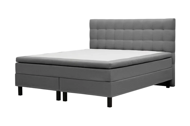 Hilton Komplett Sengpakke 160x200 cm Kontinentalseng med rutet sengegavl - Grå - Møbler - Senger - Kontinentalsenger