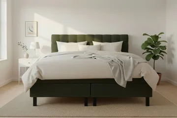 Hilton Komplett Sengpakke 160x200 cm Kontinentalseng med rutet sengegavl - Grön - Møbler - Senger - Kontinentalsenger