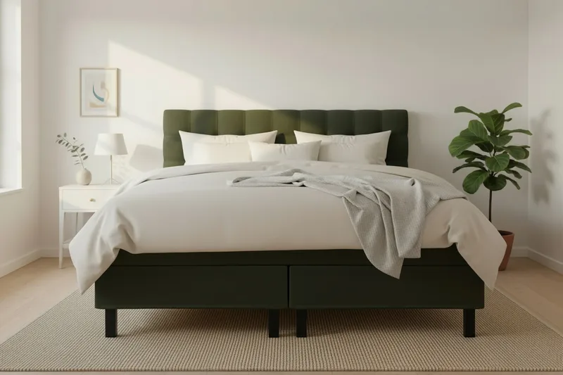 Hilton Komplett Sengpakke 160x200 cm Kontinentalseng med rutet sengegavl - Grön - Møbler - Senger - Kontinentalsenger