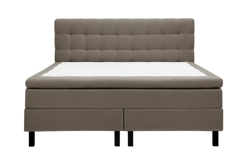 Hilton Komplett Sengpakke 160x200 cm Kontinentalseng med rutet sengegavl i bouclé - Brun - Møbler - Senger - Kontinentalsenger