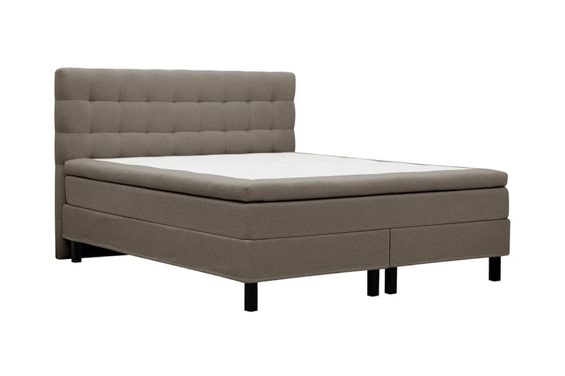 Hilton Komplett Sengpakke 160x200 cm Kontinentalseng med rutet sengegavl i bouclé - Brun - Møbler - Senger - Kontinentalsenger