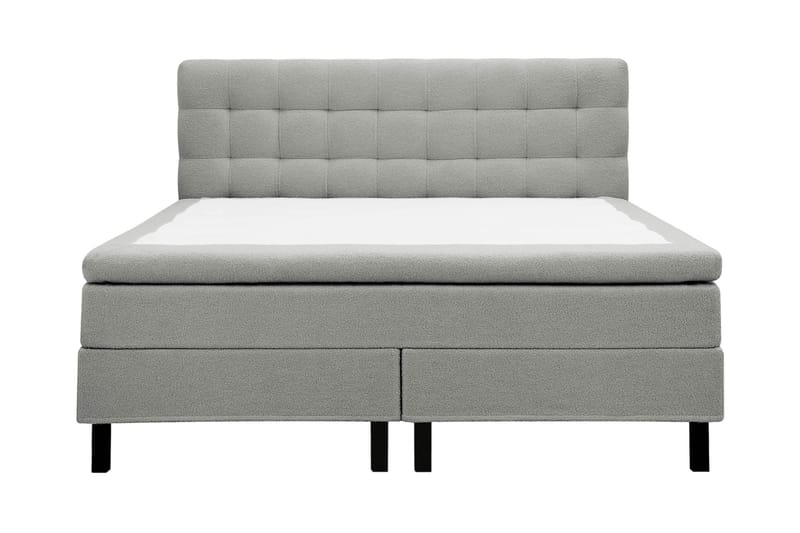 Hilton Komplett Sengpakke 160x200 cm Kontinentalseng med rutet sengegavl i bouclé - Grå - Møbler - Senger - Kontinentalsenger