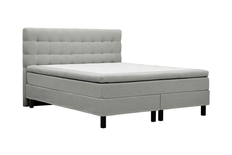 Hilton Komplett Sengpakke 160x200 cm Kontinentalseng med rutet sengegavl i bouclé - Grå - Møbler - Senger - Kontinentalsenger