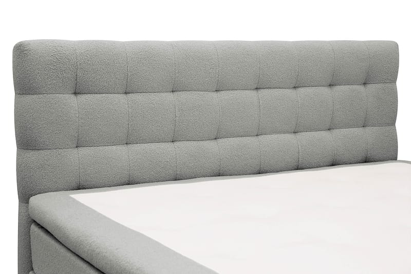 Hilton Komplett Sengpakke 160x200 cm Kontinentalseng med rutet sengegavl i bouclé - Grå - Møbler - Senger - Kontinentalsenger