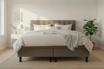 Hilton Komplett Sengpakke 160x200 cm Kontinentalseng med rutet sengegavl i teddy - Brun / Teddy - Møbler - Senger - Kontinentalsenger