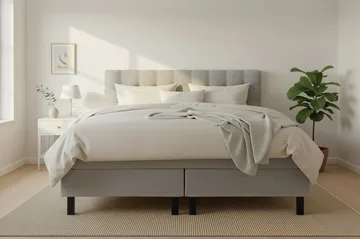 Hilton Komplett Sengpakke 160x200 cm Kontinentalseng med rutet sengegavl i teddy - Grå / Teddy - Møbler - Senger - Kontinentalsenger