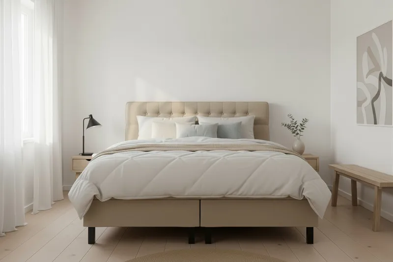 Hilton Komplett Sengpakke 180x200 cm Kontinentalseng med diamant sengegavl - Beige - Møbler - Senger - Kontinentalsenger