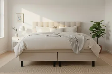 Hilton Komplett Sengpakke 180x200 cm Kontinentalseng med rutet sengegavl - Beige - Møbler - Senger - Kontinentalsenger