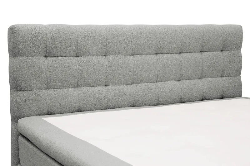 Hilton Komplett Sengpakke 180x200 cm Kontinentalseng med rutet sengegavl i teddy - Grå - Møbler - Senger - Kontinentalsenger
