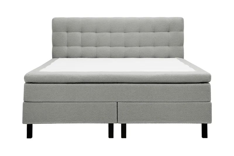Hilton Komplett Sengpakke 180x200 cm Kontinentalseng med rutet sengegavl i teddy - Grå - Møbler - Senger - Kontinentalsenger