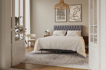 Hilton luksus Komplett Sengpakke 160x200 cm Kontinentalseng med knappet sengegavl i fløyel - Grå / Fløyel - Møbler - Senger - Kontinentalsenger