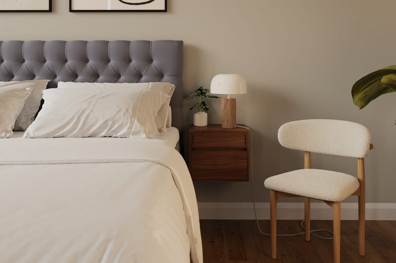 Hilton luksus Komplett Sengpakke 160x200 cm Kontinentalseng med knappet sengegavl i fløyel - Grå / Fløyel - Møbler - Senger - Kontinentalsenger
