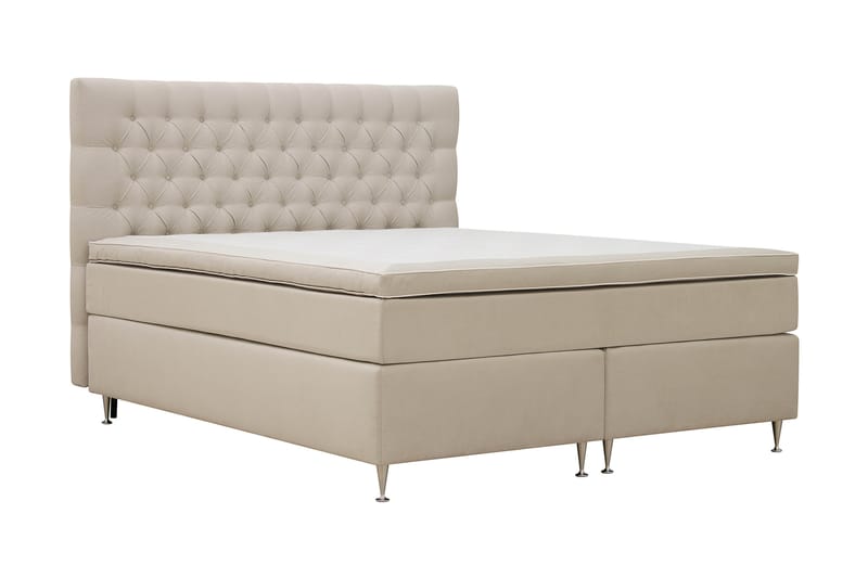 Hilton lyx Komplett Sengpakke 160x200 cm Kontinentalseng med knappet sengegavl - Beige - Møbler - Senger - Kontinentalsenger