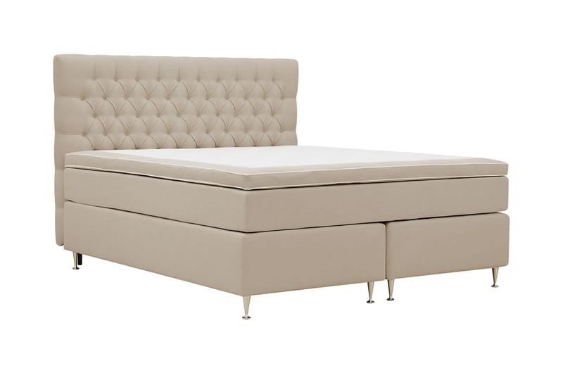 Hilton lyx Komplett Sengpakke 160x200 cm Kontinentalseng med knappet sengegavl - Beige - Møbler - Senger - Kontinentalsenger