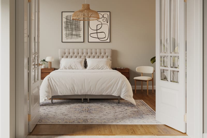 Hilton lyx Komplett Sengpakke 160x200 cm Kontinentalseng med knappet sengegavl - Beige - Møbler - Senger - Kontinentalsenger