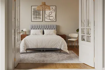 Hilton Lyx Komplett Sengpakke 160x200 cm Kontinentalseng med knappet sengegavl - Grå - Møbler - Senger - Kontinentalsenger