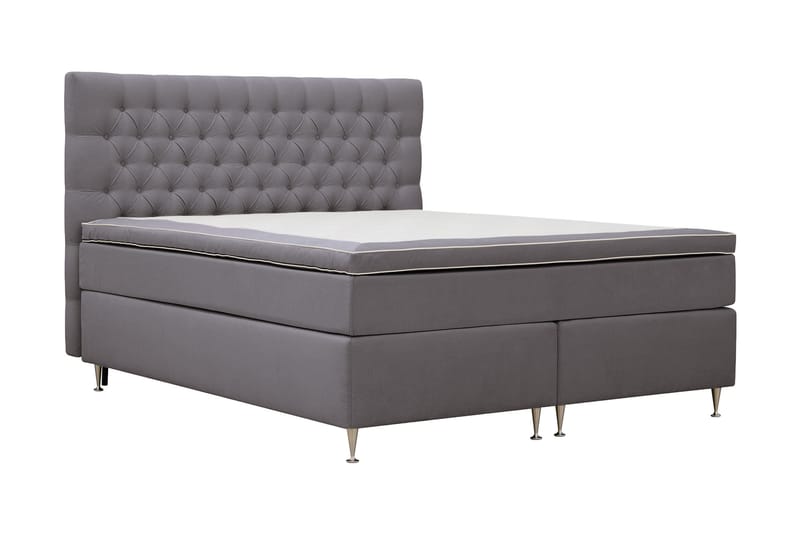 Hilton lyx Komplett Sengpakke 160x200 cm Kontinentalseng med knappet sengegavl - Grå - Møbler - Senger - Kontinentalsenger