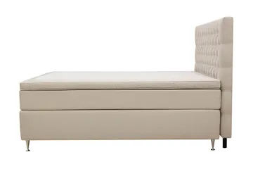 Hilton Lyx Komplett Sengpakke 160x200 cm Kontinentalseng med knappet sengegavl i fløyel - Beige / Fløyel - Møbler - Senger - Kontinentalsenger